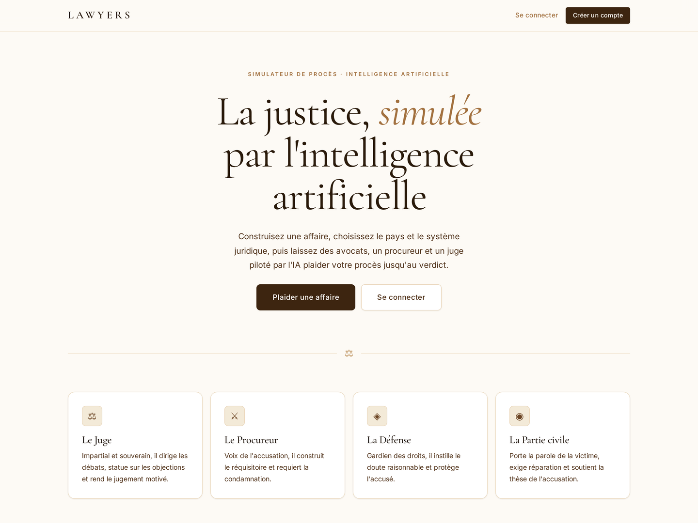 Capture d'écran de Lawyers, simulateur de procès par intelligence artificielle